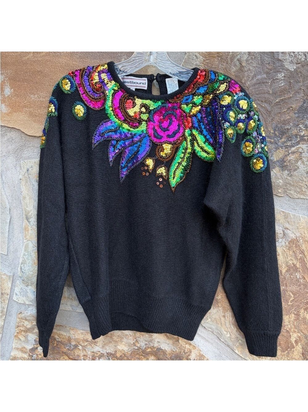 Vintage Westbound Silk Angora 80s Holiday Party Sequin Christmas Sweater M